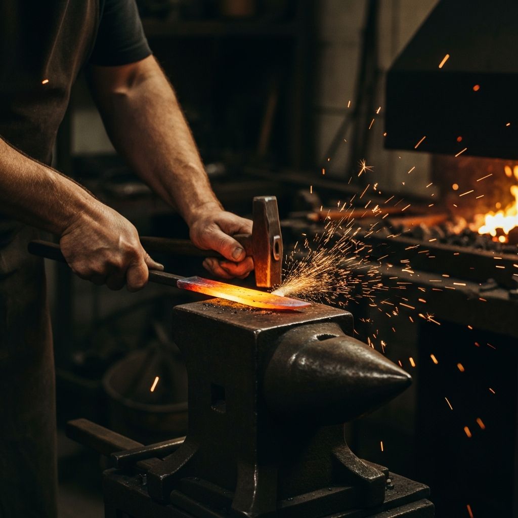 Master craftsman forging a blade